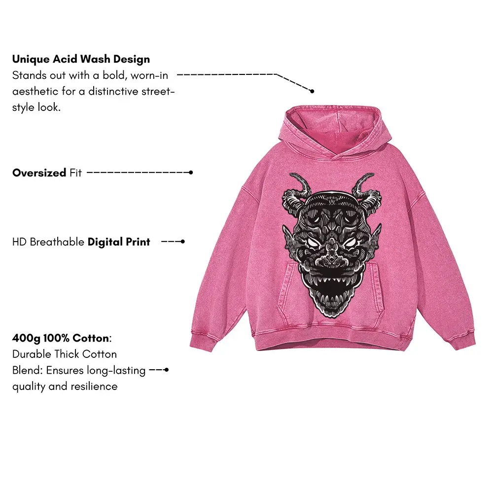 Monster Grunge Acid Wash Oversized Pink Hoodie - Image 3