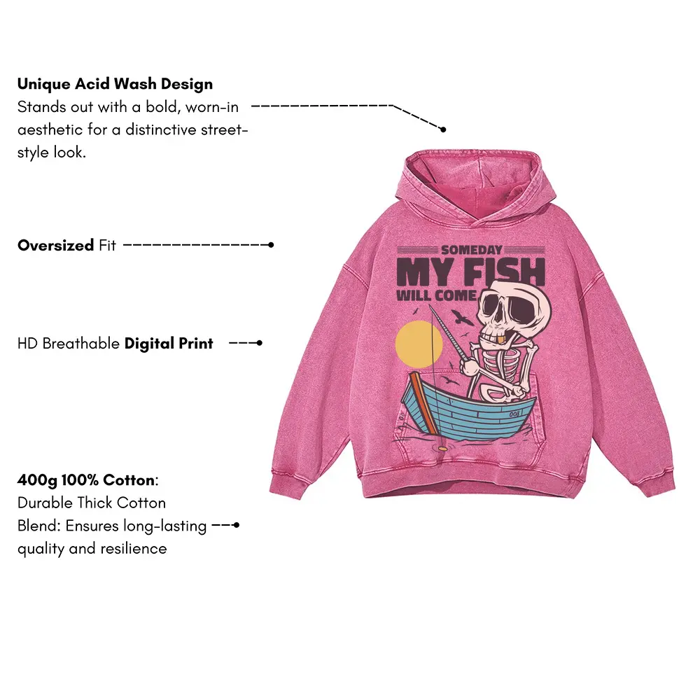 Skeletonfishing Acid Wash Oversized Pink Hoodie - Image 3