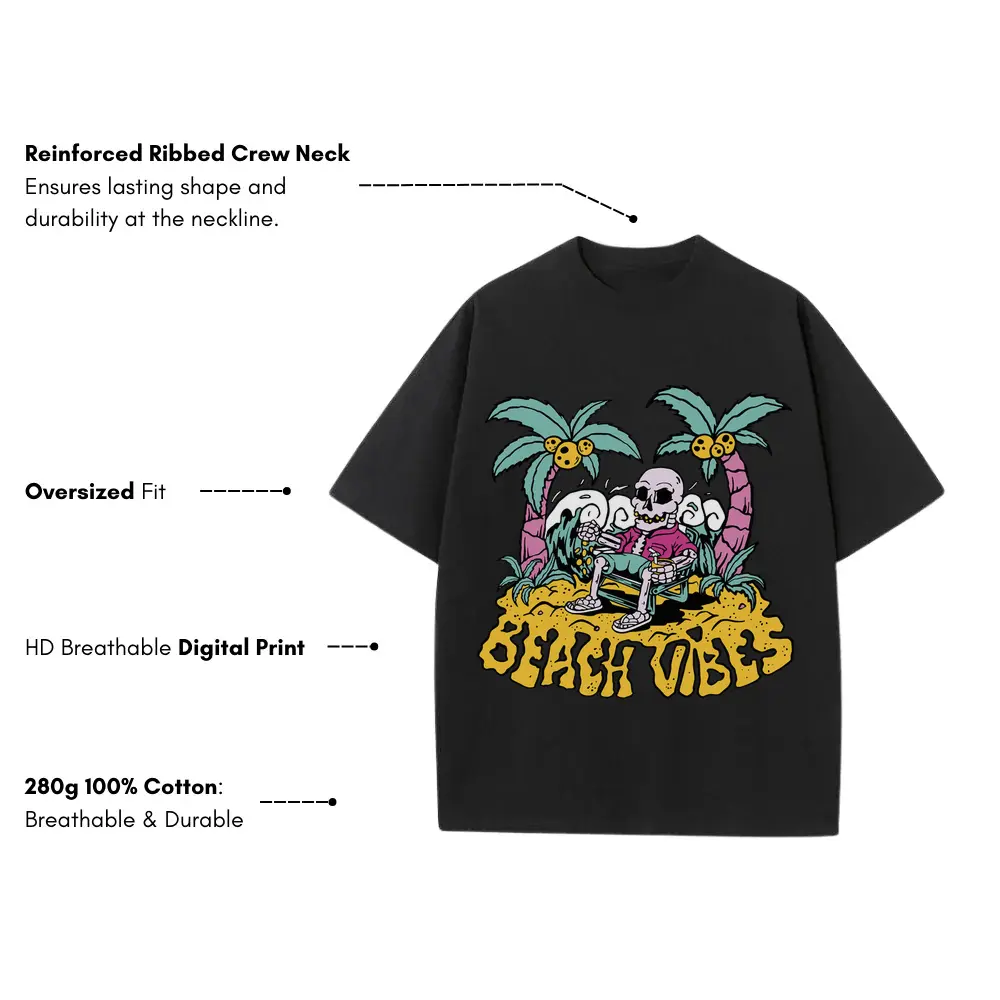 Beach Vibes Heavyweight Oversized Black Graphic Tee - Image 3