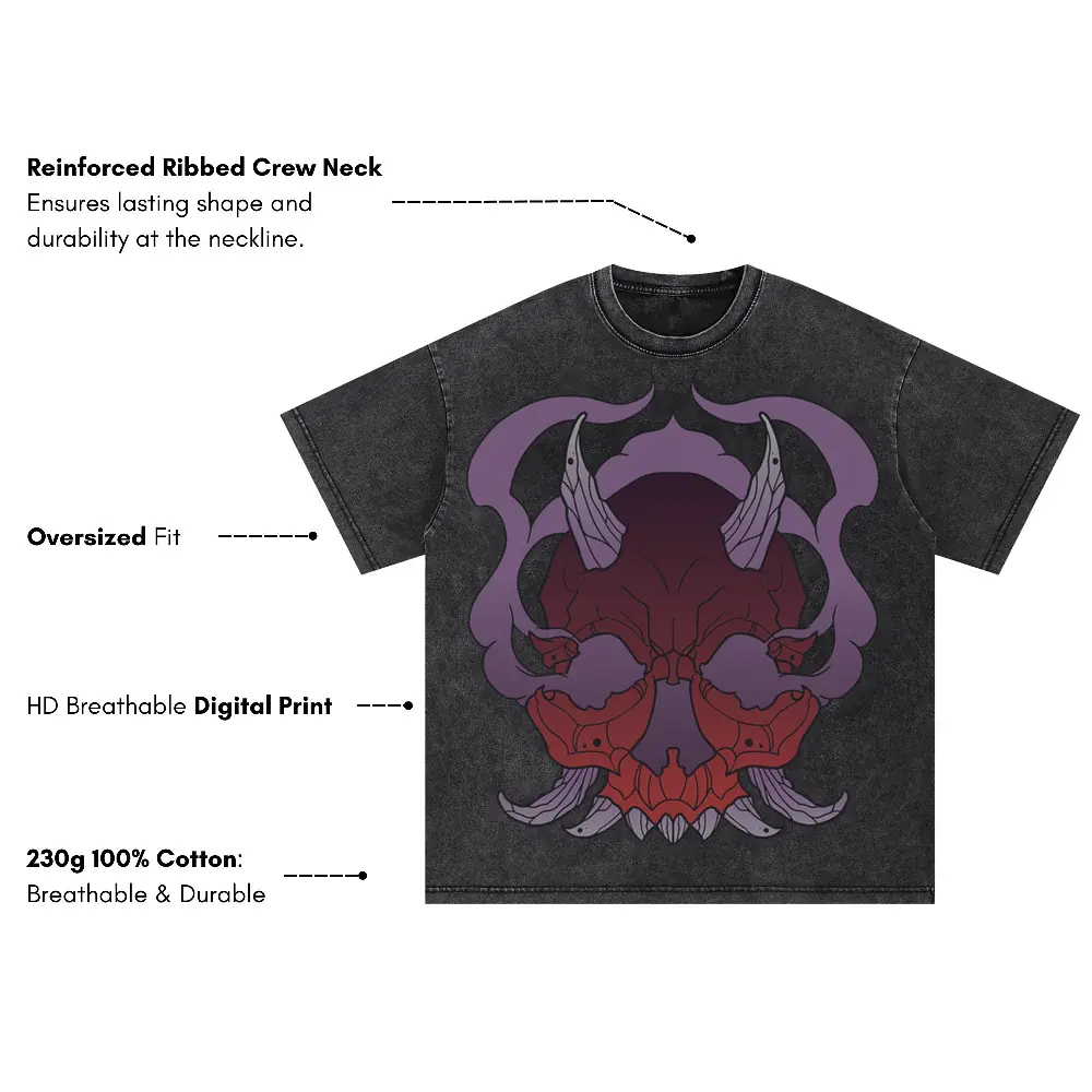 Demon Skull Halloween Oversized Acid Wash T-shirt - Image 3
