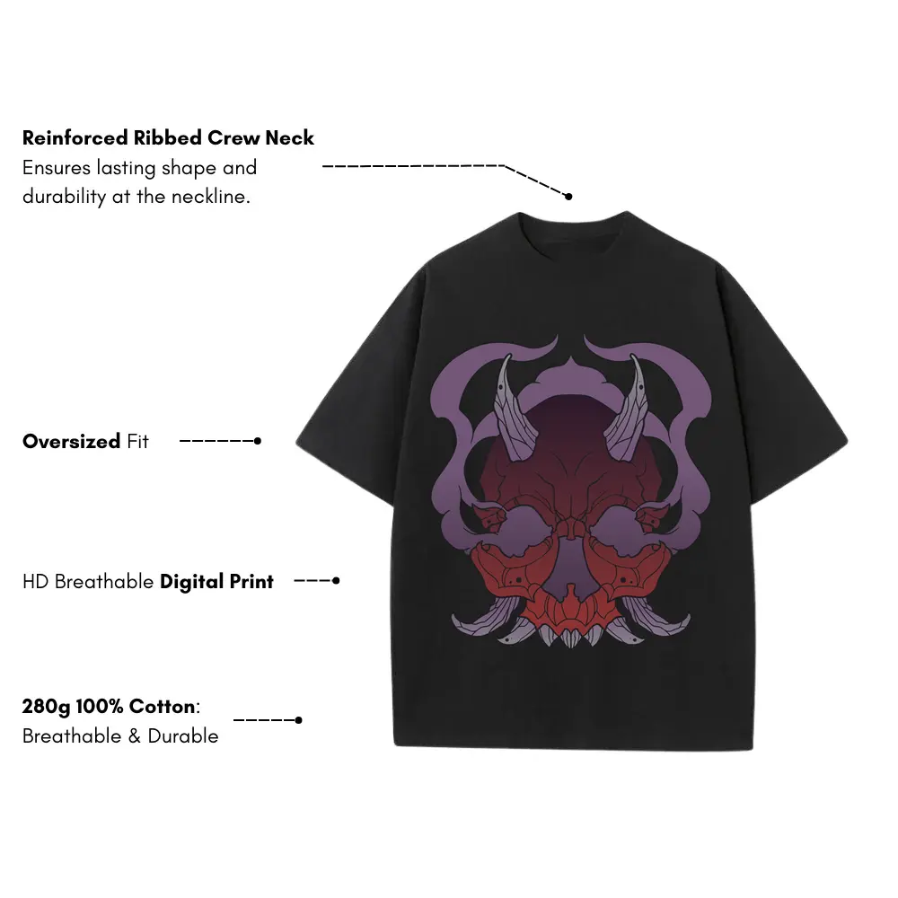 Demon Skull Halloween Heavyweight Oversized Black Graphic Tee - Image 3