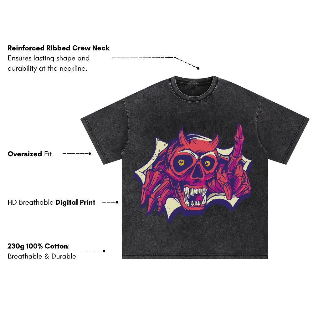 Demon Skull Oversized Acid Wash T-shirt - Image 3