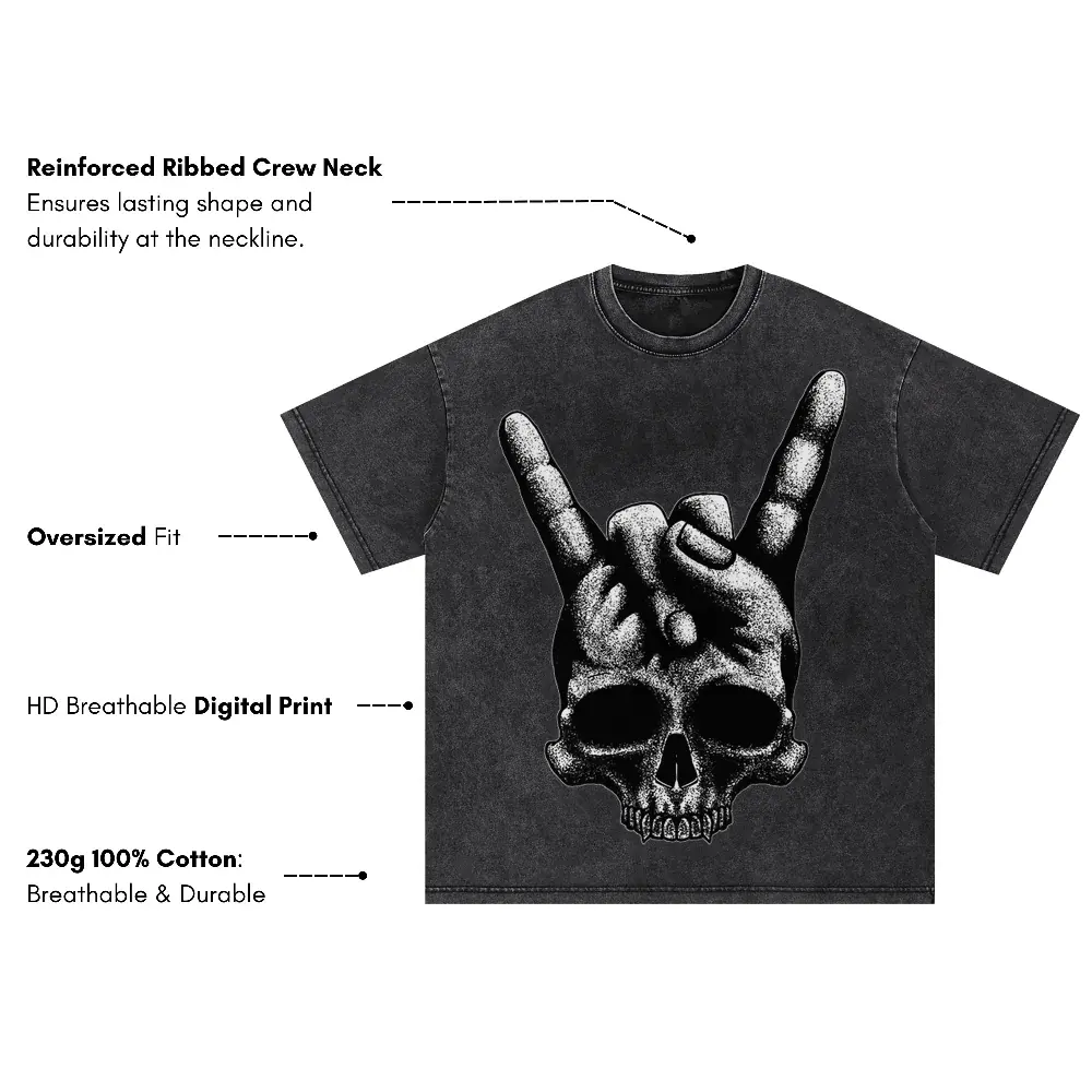 Heavy Metal Skull Oversized Acid Wash T-shirt - Image 3