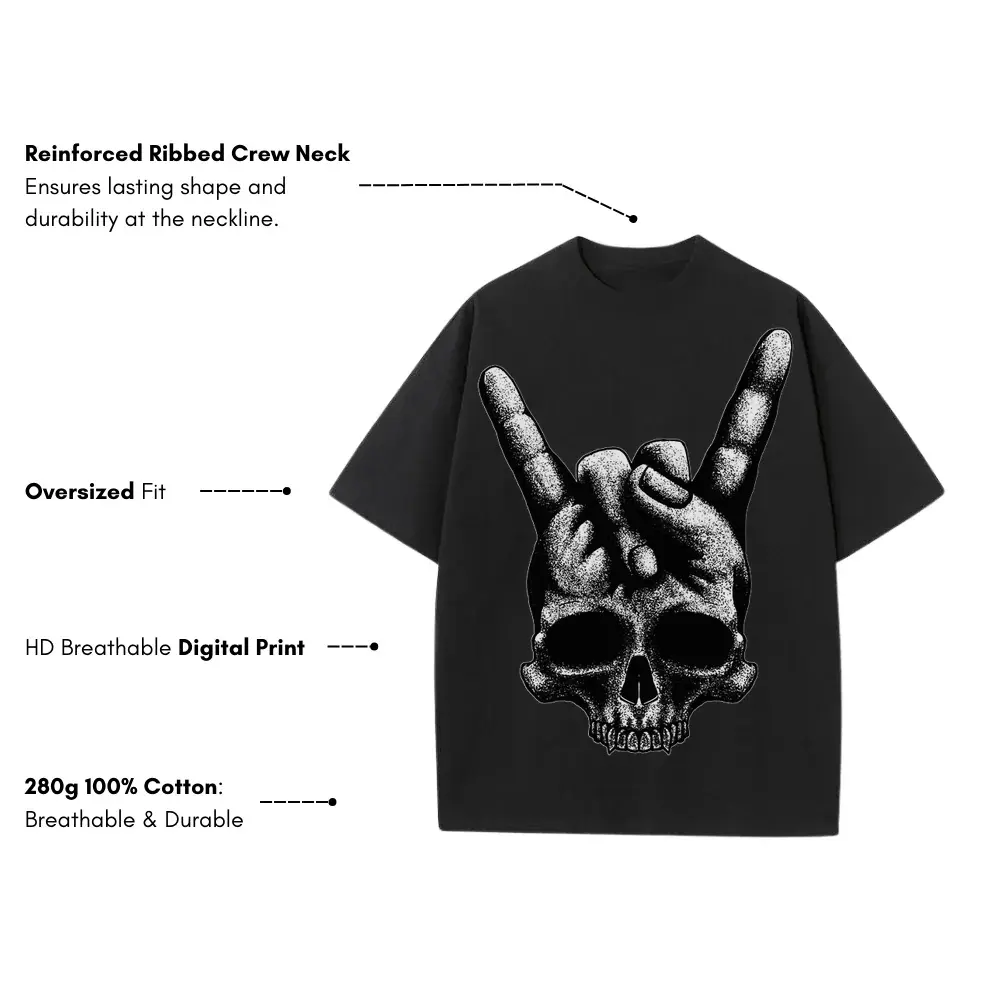 Heavy Metal Skull Heavyweight Oversized Black Graphic Tee - Image 3
