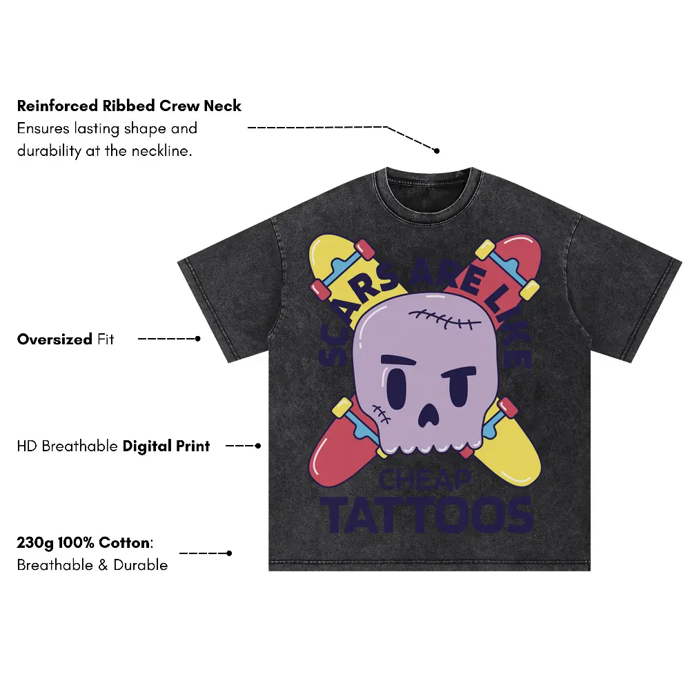 Skate Scarsarelikecheaptattoos Creators Oversized Acid Wash T-shirt - Image 3