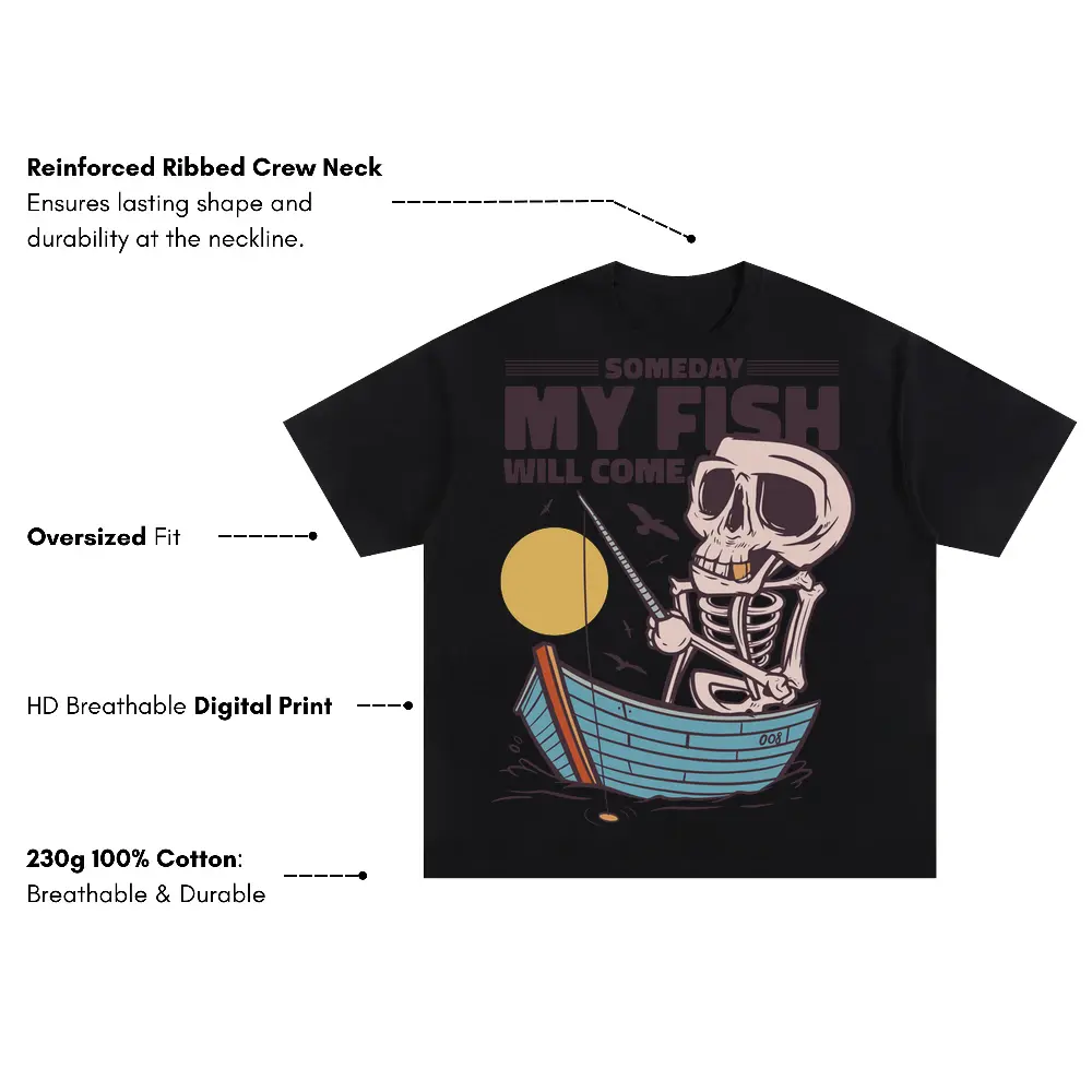 Skeletonfishing Oversized Black Graphic Tee - Image 3