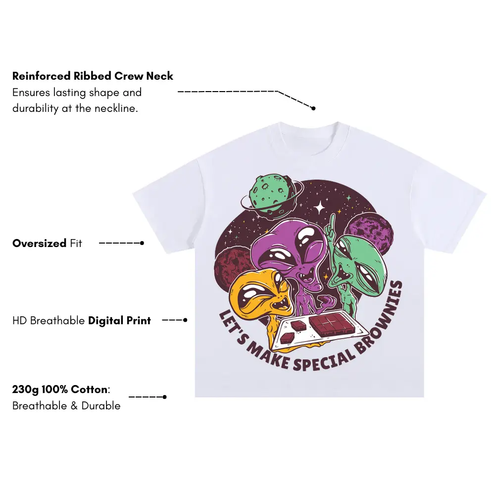 Aiens And Brownies Oversized White Graphic Tee - Image 3