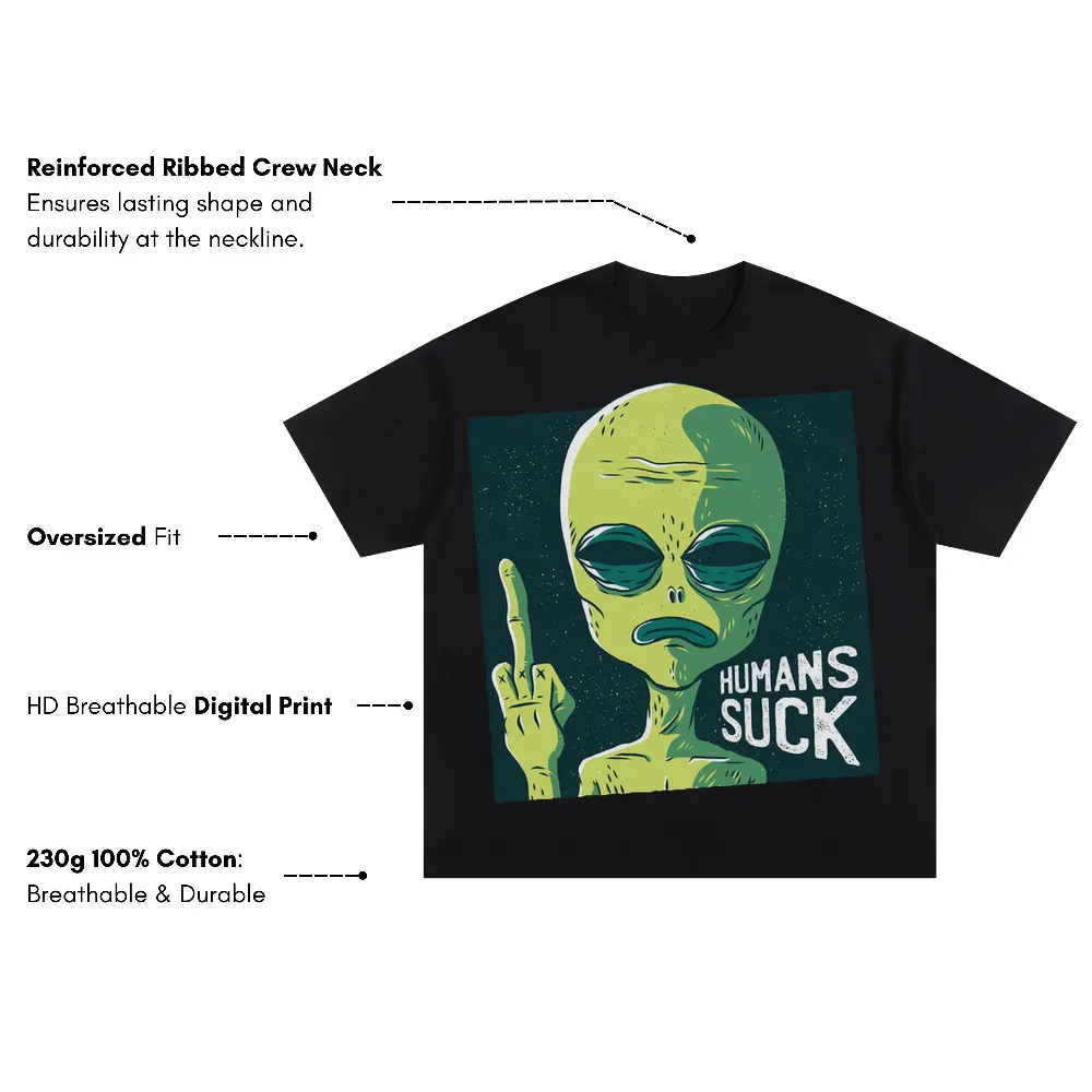 Alien 0 Hq Oversized Black Graphic Tee - Image 3