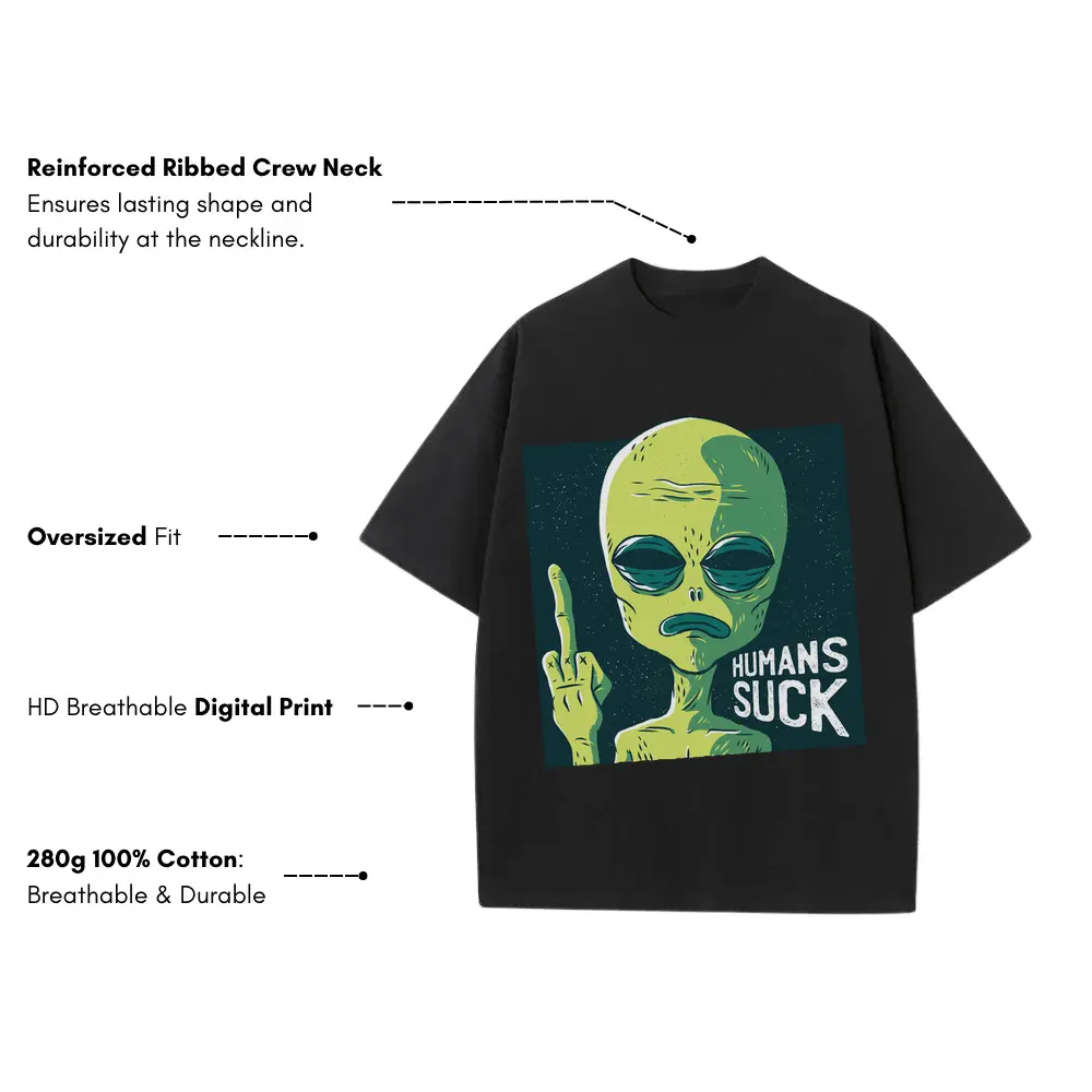 Alien 0 Hq Heavyweight Oversized Black Graphic Tee - Image 3