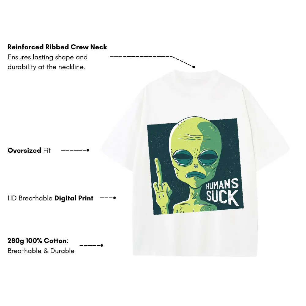 Alien 0 Hq Heavyweight Oversized White Graphic Tee - Image 3