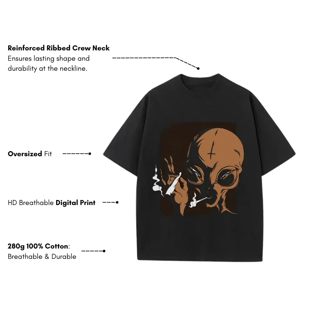 Alien 06 Hq Heavyweight Oversized Black Graphic Tee - Image 3