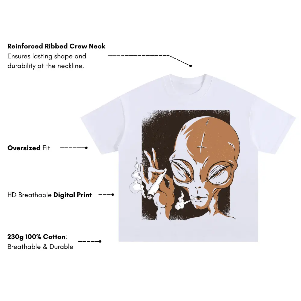 Alien 06 Hq Oversized White Graphic Tee - Image 3