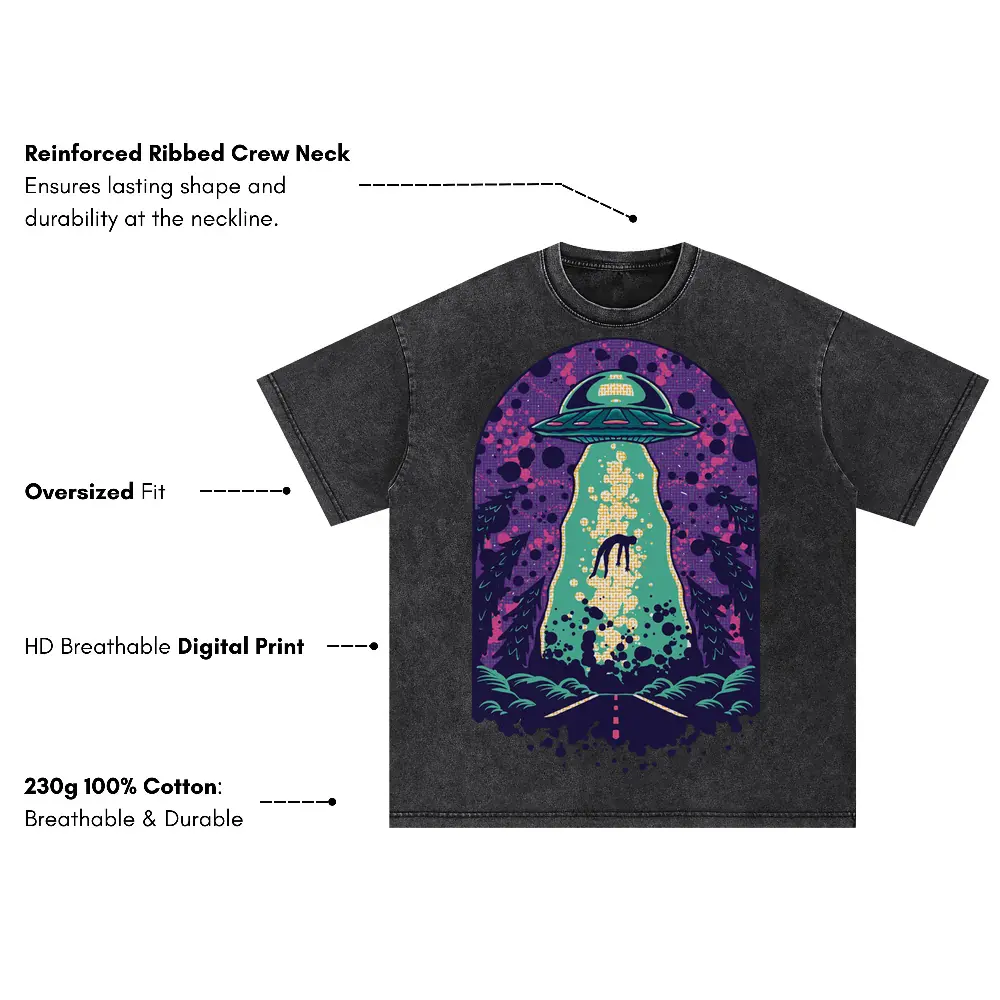 Alien Abduction Oversized Acid Wash T-shirt - Image 3