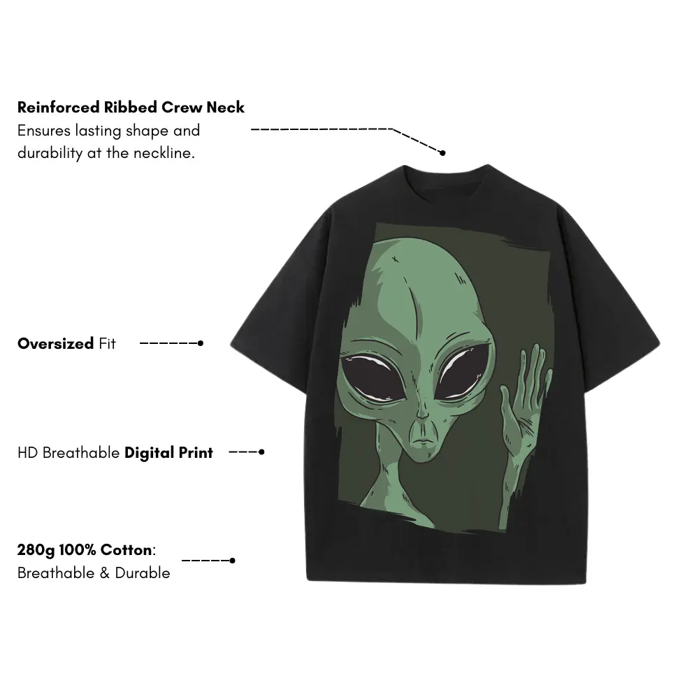Alien Hand Heavyweight Oversized Black Graphic Tee - Image 3