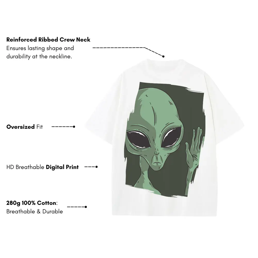 Alien Hand Heavyweight Oversized White Graphic Tee - Image 3