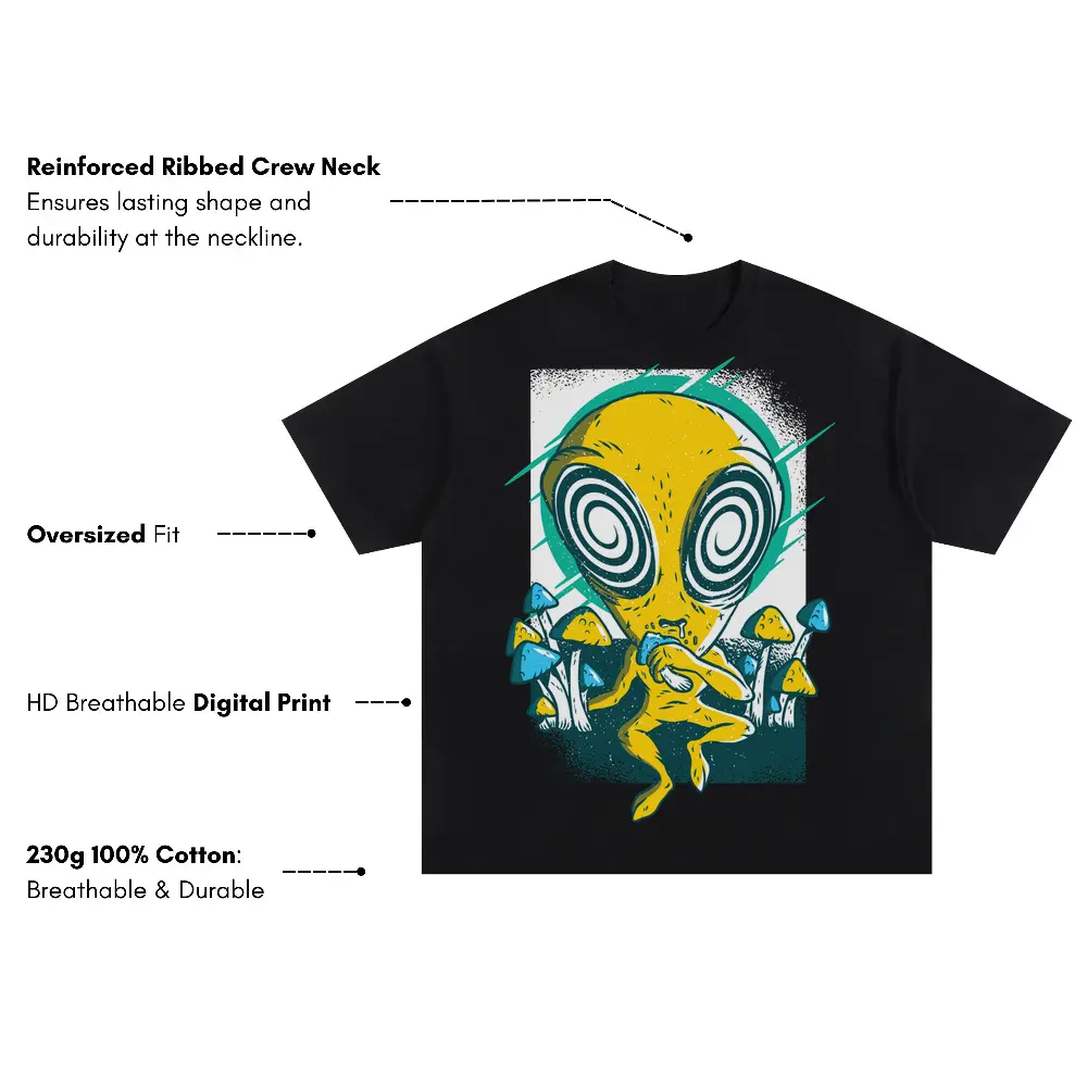 Alien Mushrooms 0 Hq Oversized Black Graphic Tee - Image 3