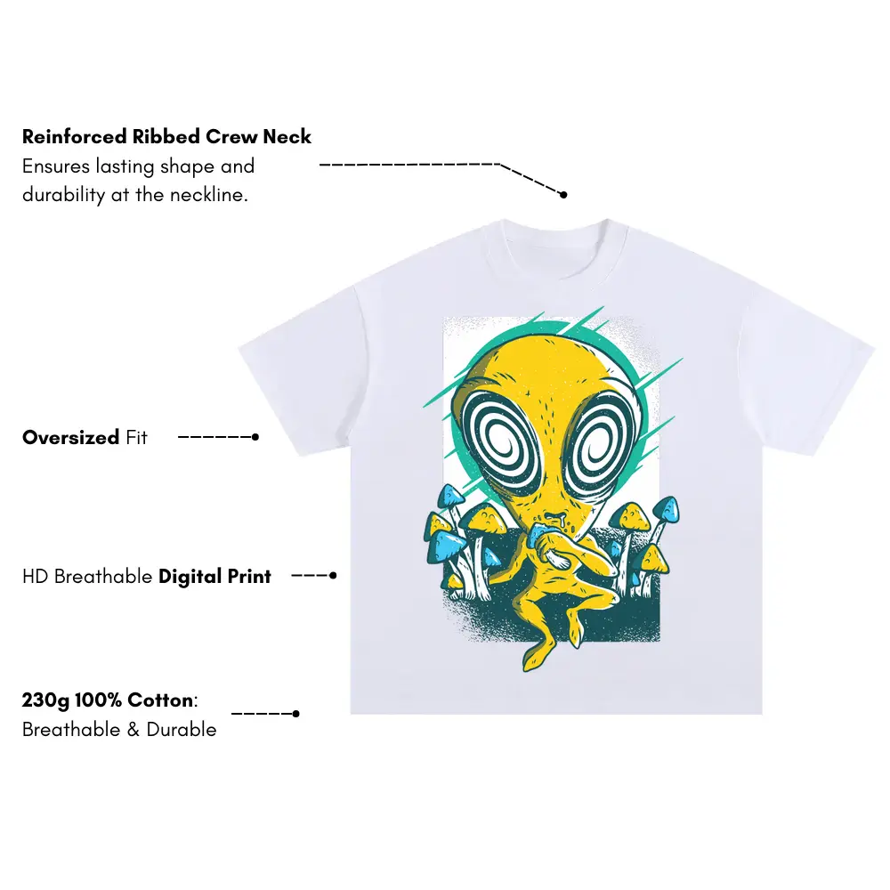 Alien Mushrooms 0 Hq Oversized White Graphic Tee - Image 3