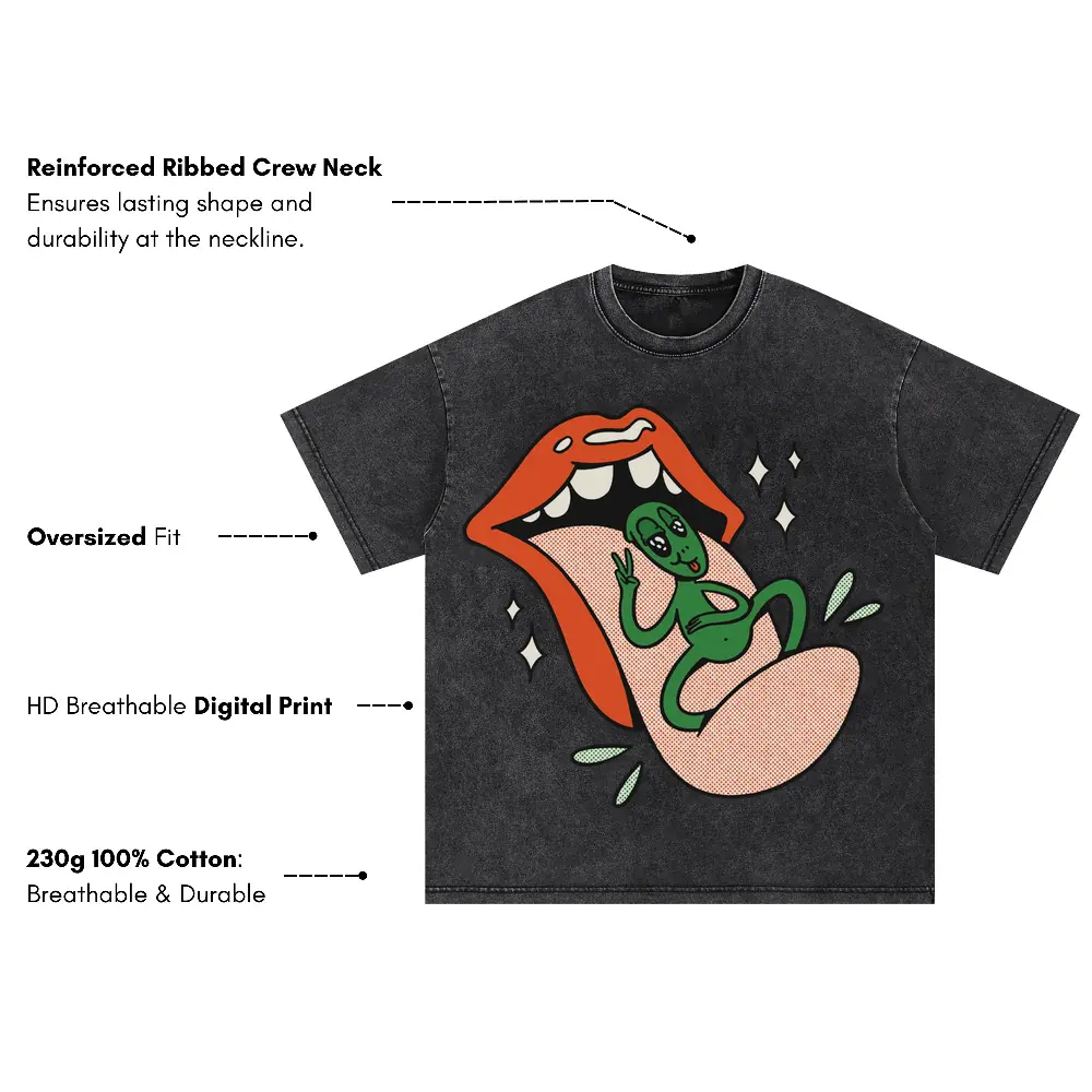 Alien On Tongue Oversized Acid Wash T-shirt - Image 3