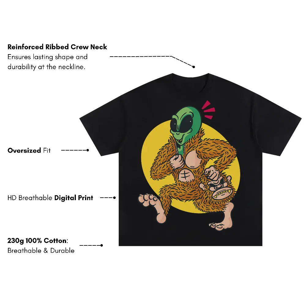 Alien Sassquatch Oversized Black Graphic Tee - Image 3
