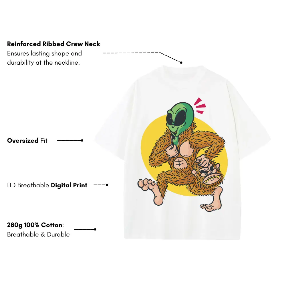 Alien Sassquatch Heavyweight Oversized White Graphic Tee - Image 3