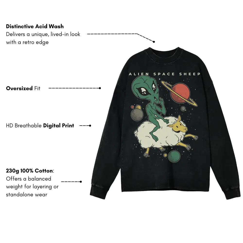 Alien Space Sheep Acid Wash Oversized Long Sleeve Shirt - Image 3