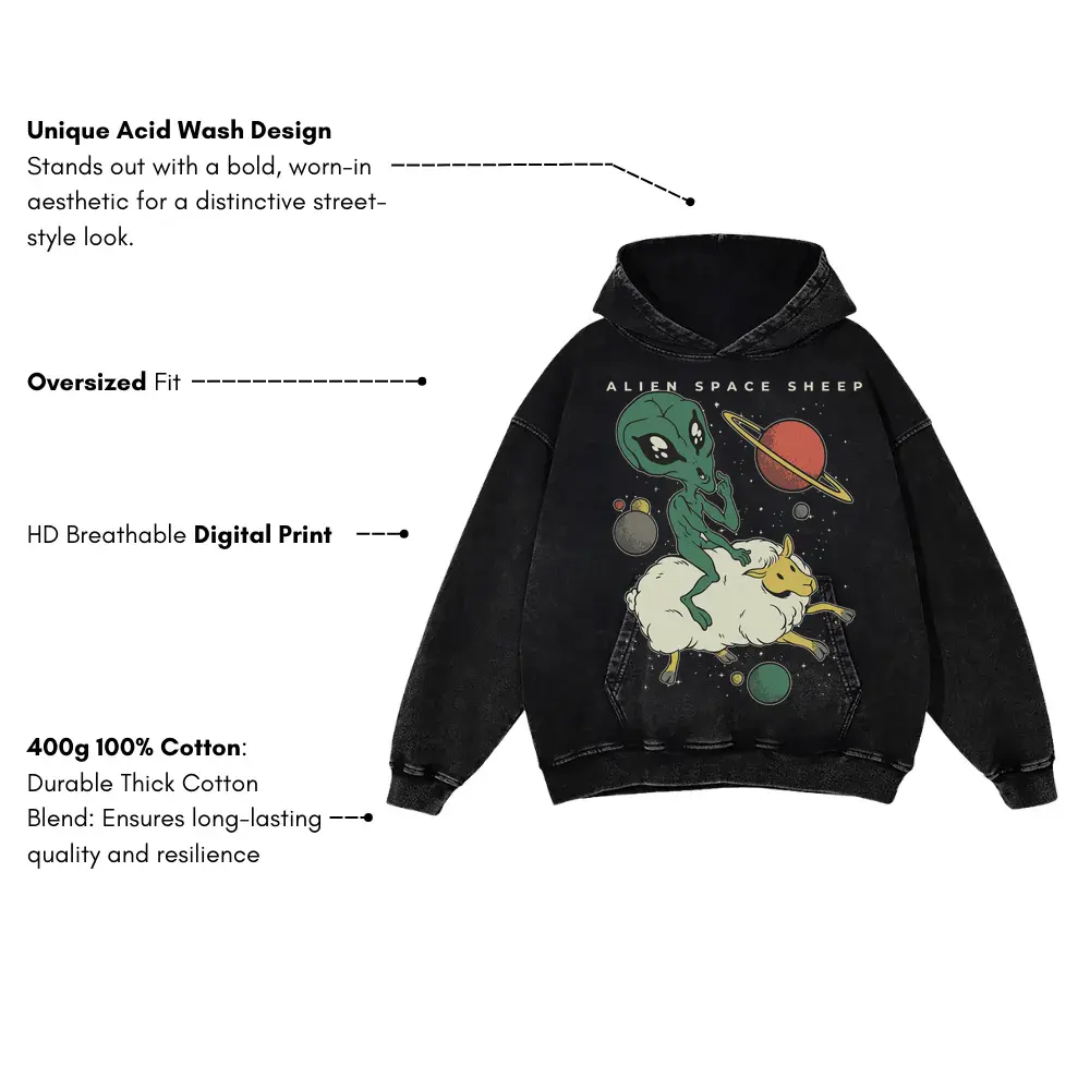 Alien Space Sheep Acid Wash Oversized Hoodie - Image 3