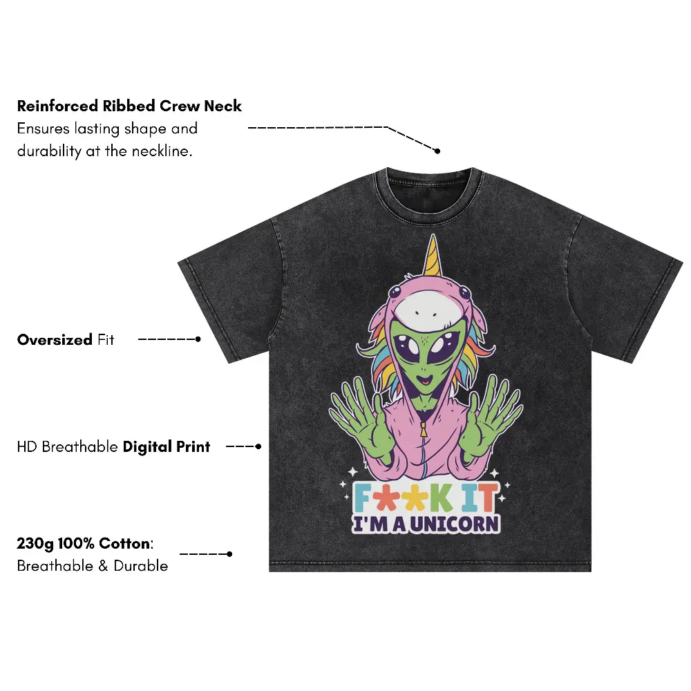 Alien Unicorn Oversized Acid Wash T-shirt - Image 3