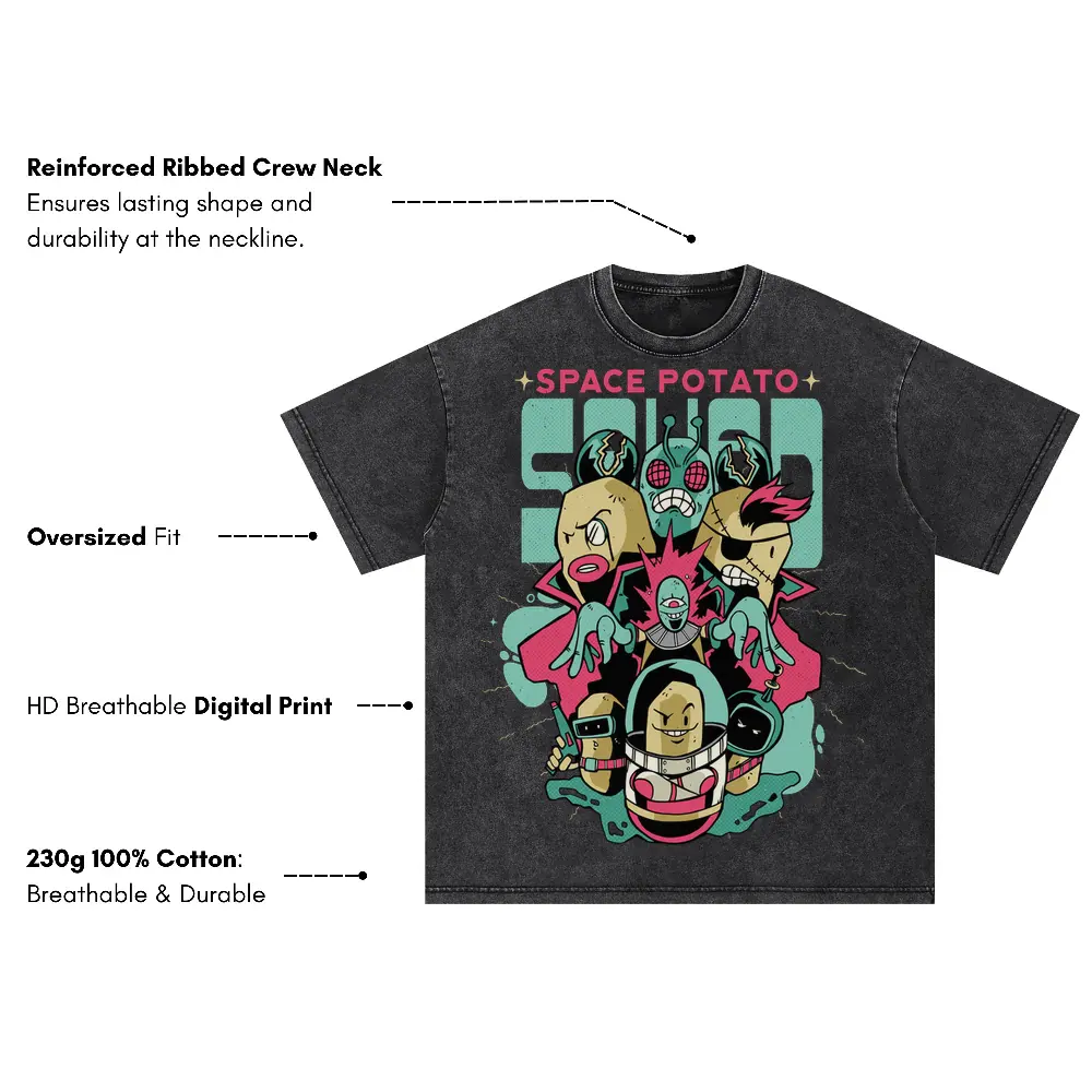 Space Potato Squad Oversized Acid Wash T-shirt - Image 3