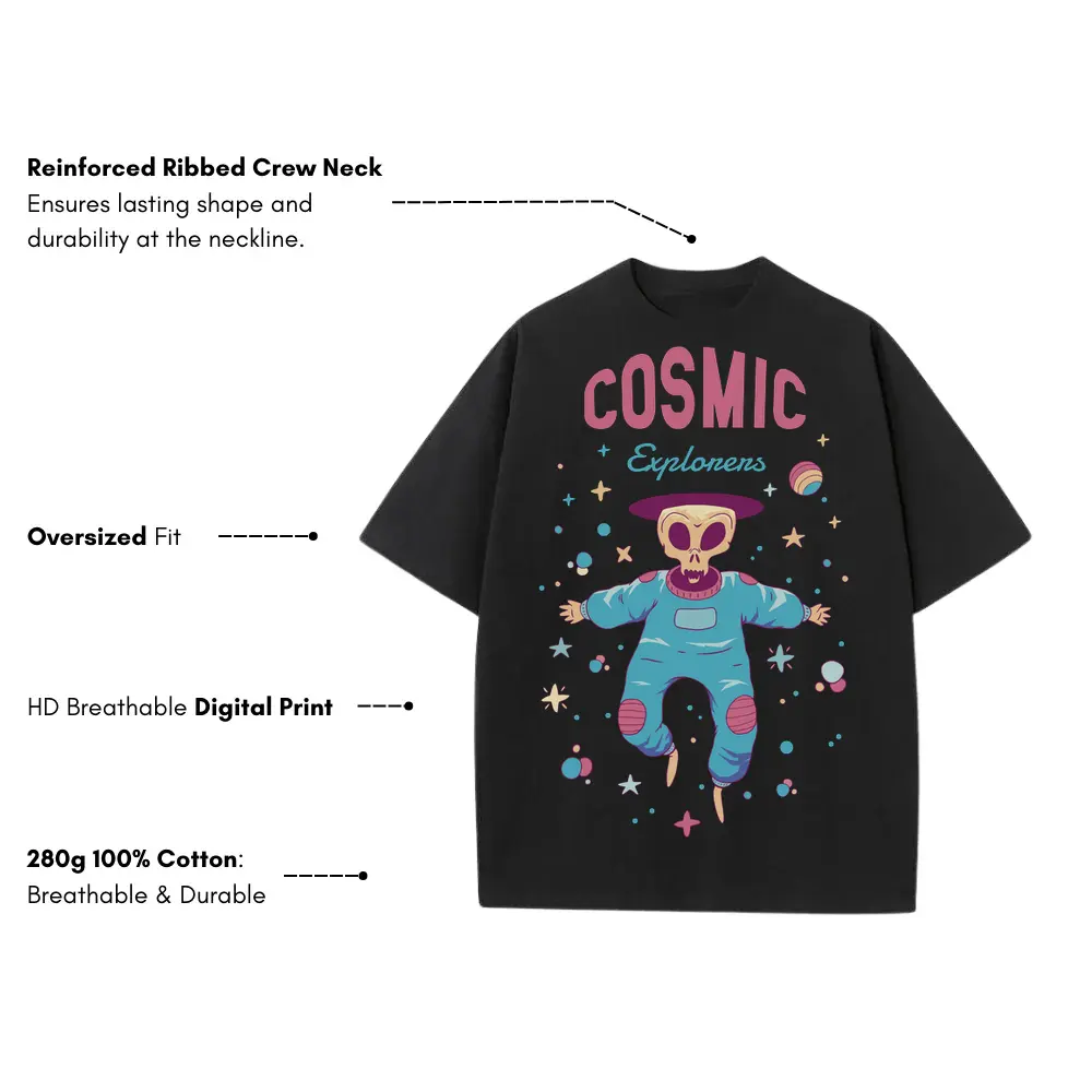 Spaceanimals B Heavyweight Oversized Black Graphic Tee - Image 3