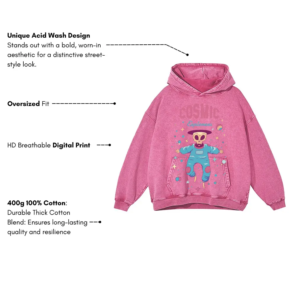Spaceanimals B Acid Wash Oversized Pink Hoodie - Image 3