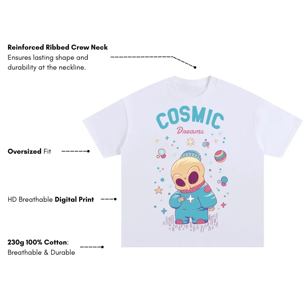 Spaceanimals D Oversized White Graphic Tee - Image 3