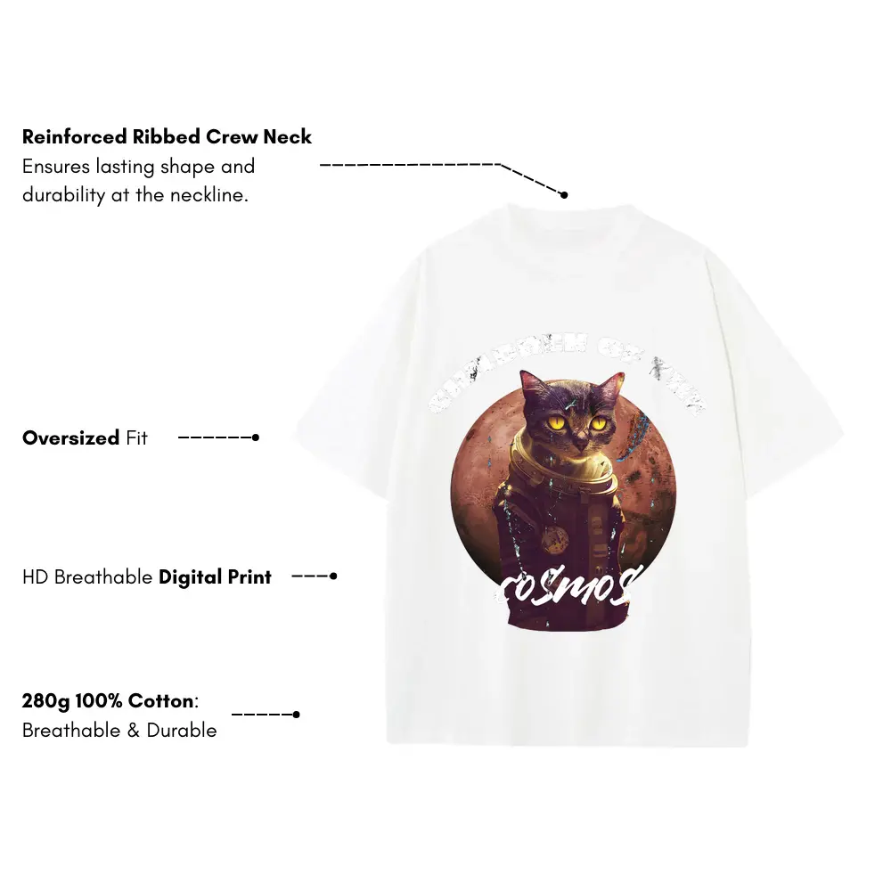 Tote Cat Astronaut Heavyweight Oversized White Graphic Tee - Image 3