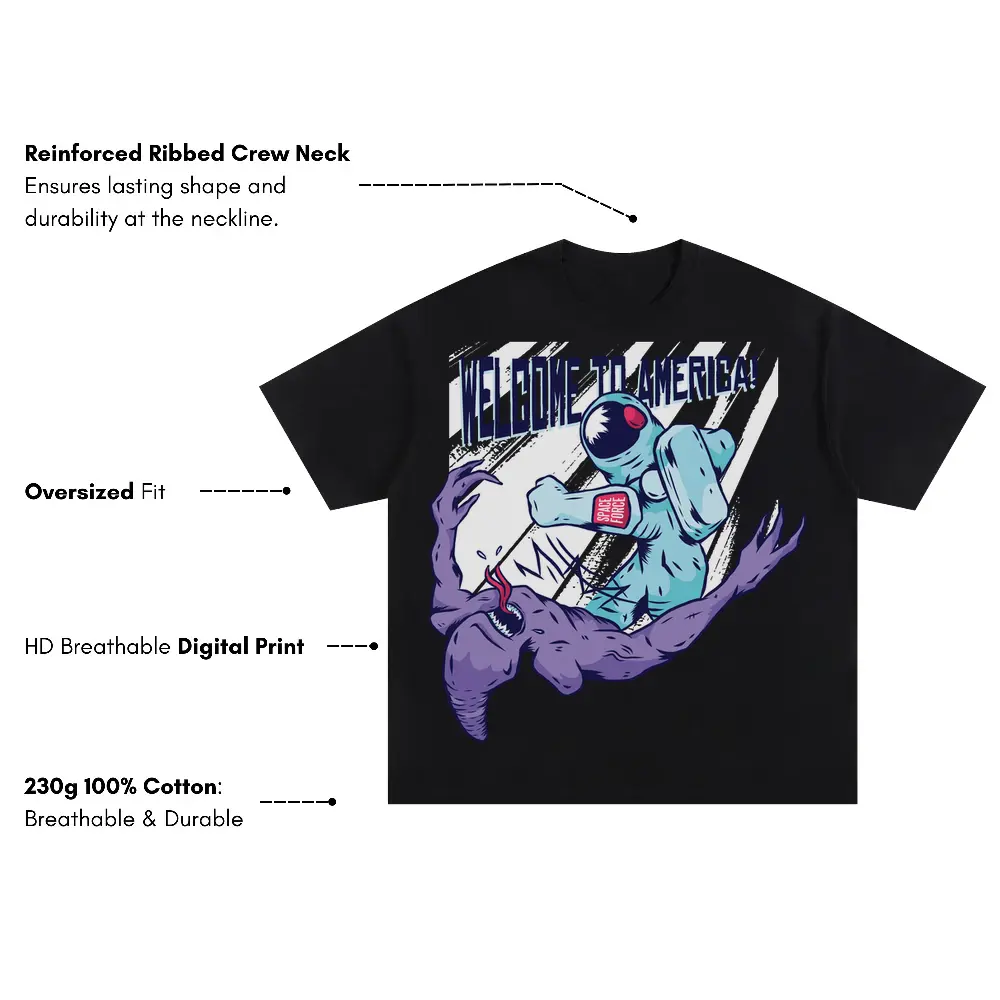 Welcome To America Oversized Black Graphic Tee - Image 3