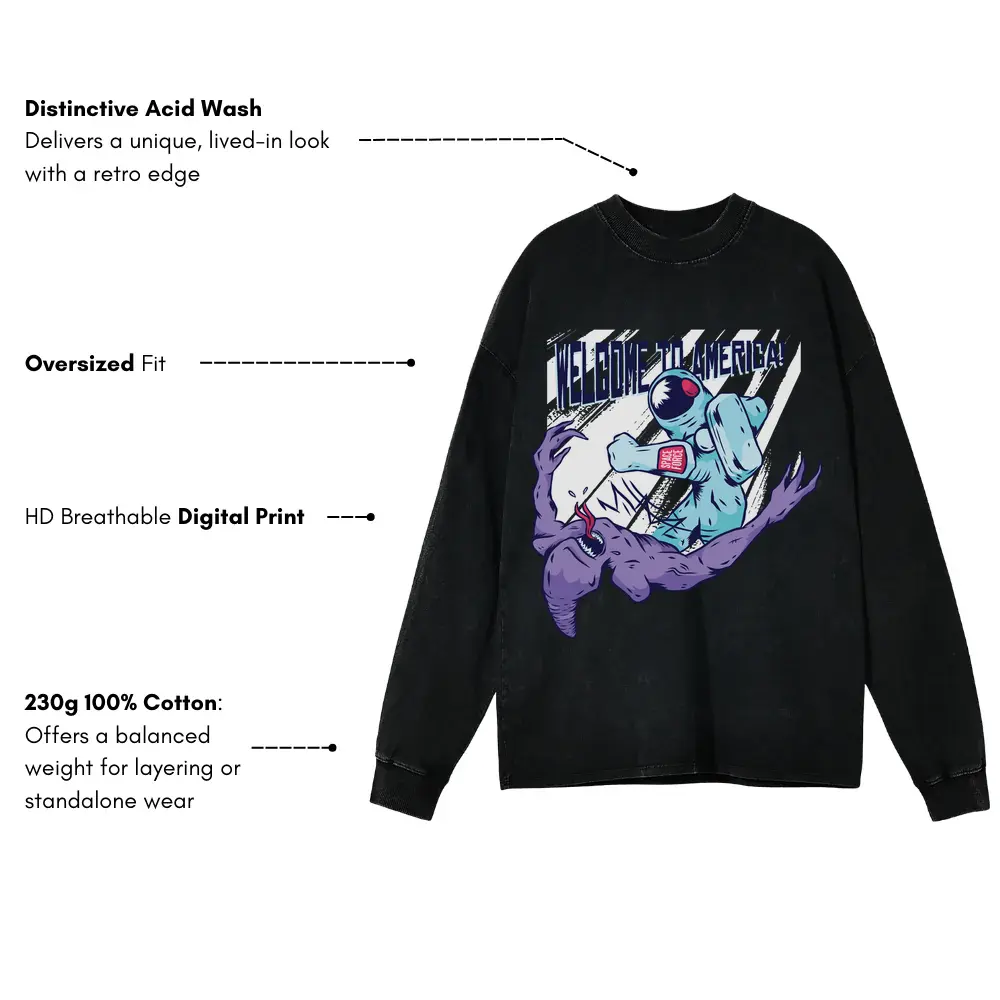 Welcome To America Acid Wash Oversized Long Sleeve Shirt - Image 3