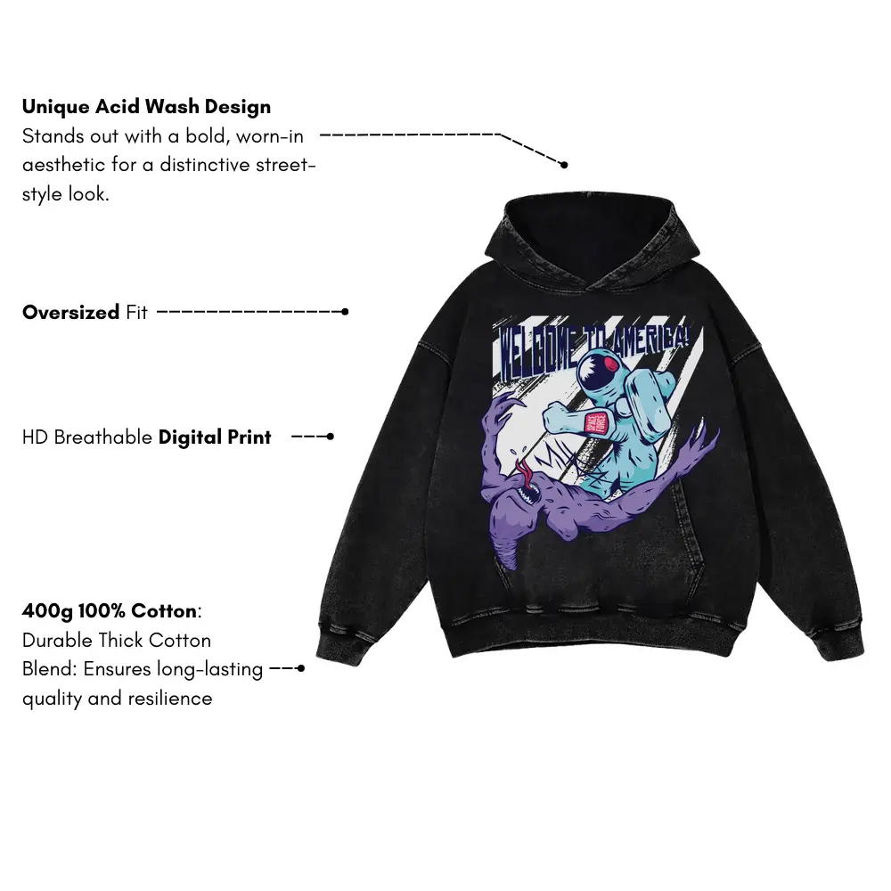 Welcome To America Acid Wash Oversized Hoodie - Image 3