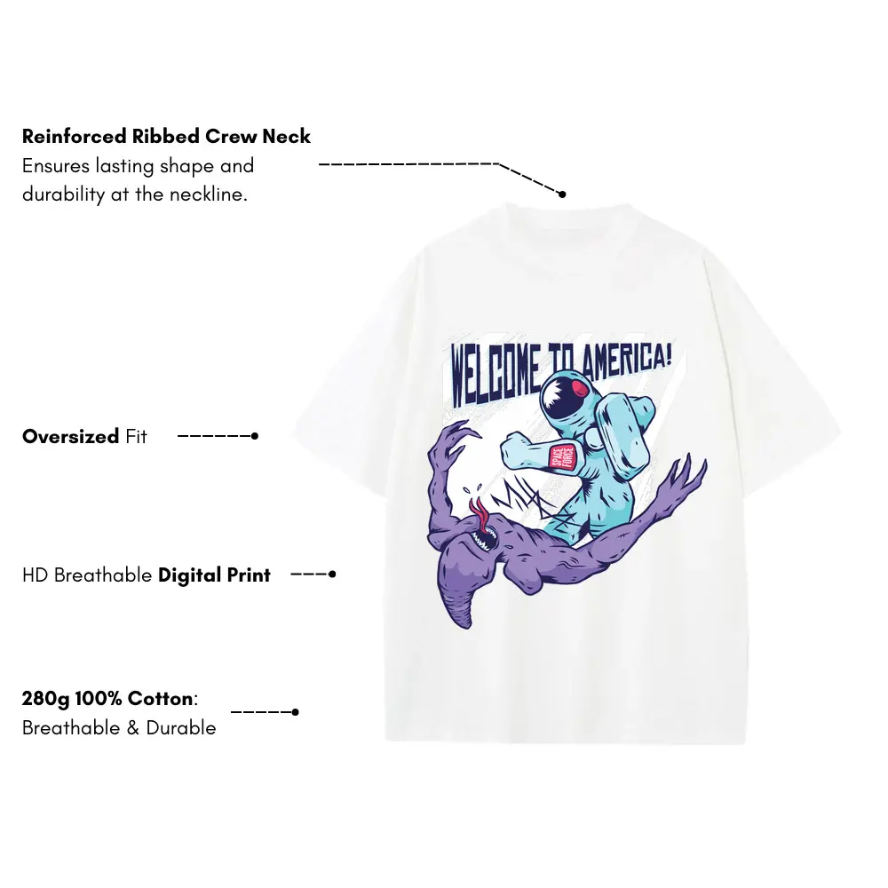 Welcome To America Heavyweight Oversized White Graphic Tee - Image 3