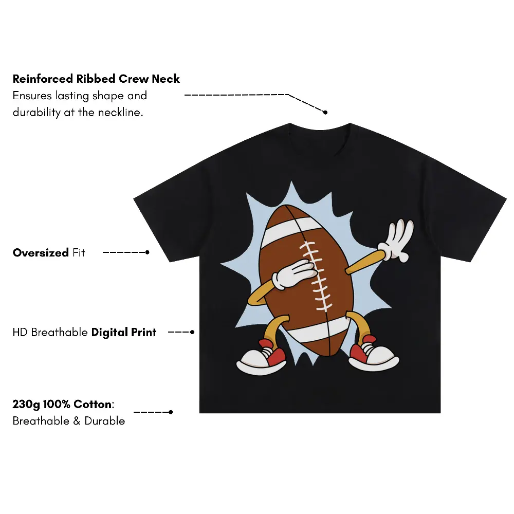 American Football Dabbing Oversized Black Graphic Tee - Image 3