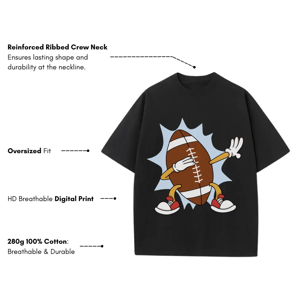 American Football Dabbing Heavyweight Oversized Black Graphic Tee - Image 3