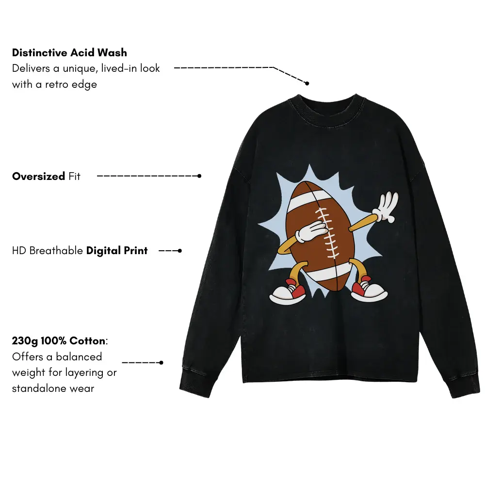 American Football Dabbing Acid Wash Oversized Long Sleeve Shirt - Image 3