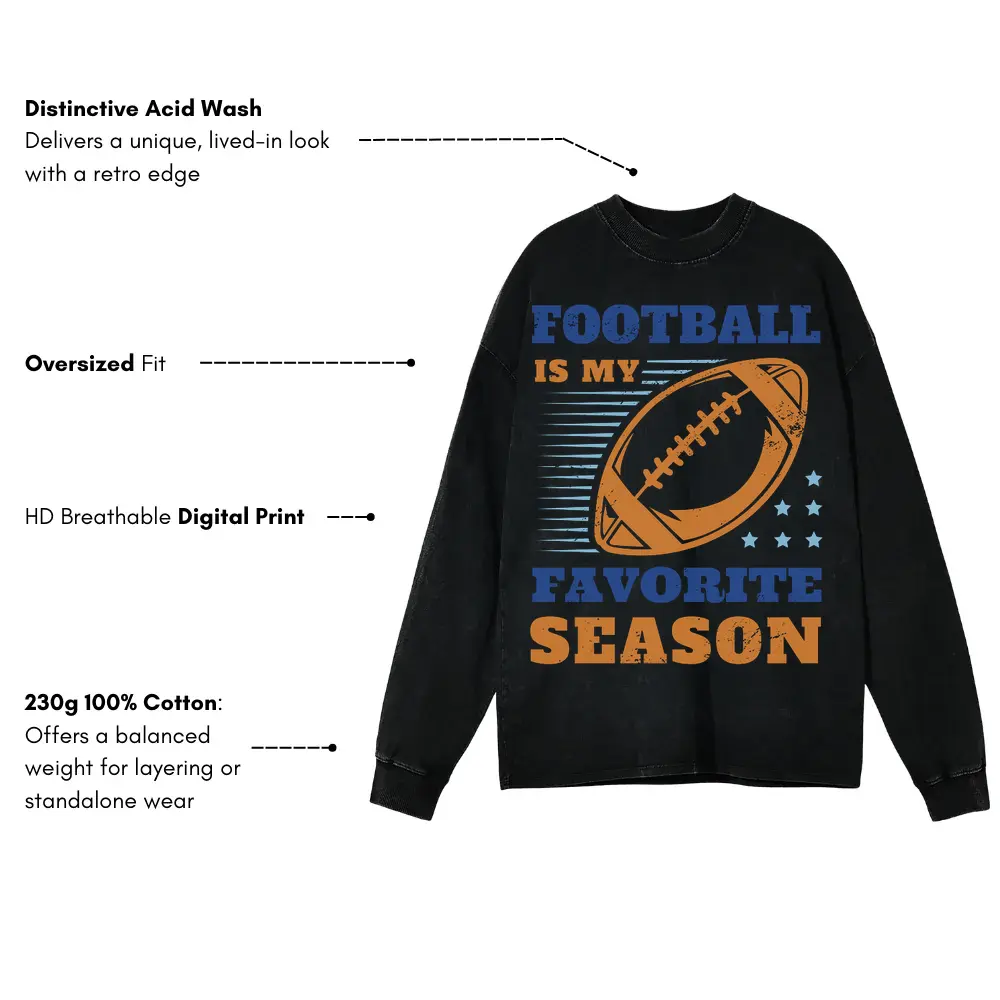 American Football Favorite Season Acid Wash Oversized Long Sleeve Shirt - Image 3