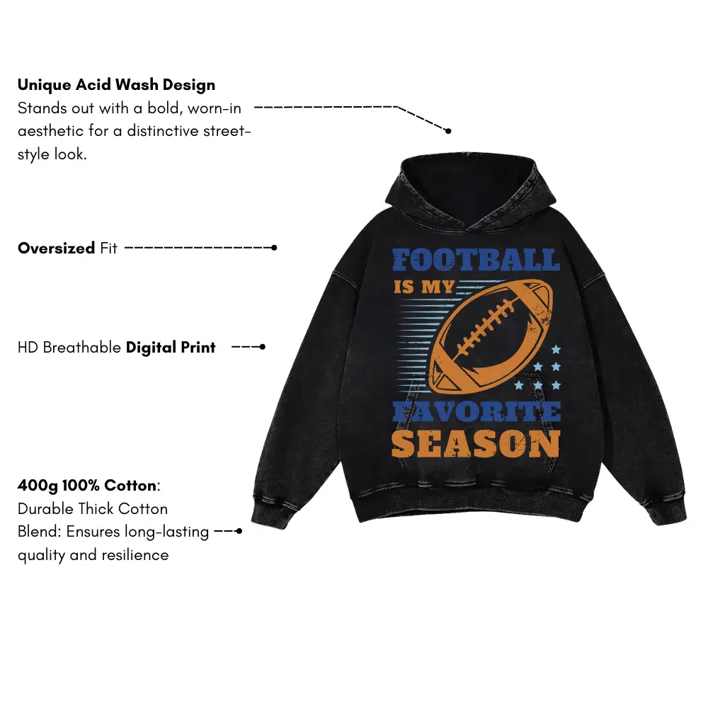 American Football Favorite Season Acid Wash Oversized Hoodie - Image 3