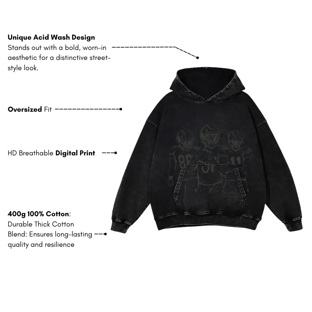 American Football Ink Acid Wash Oversized Hoodie - Image 3