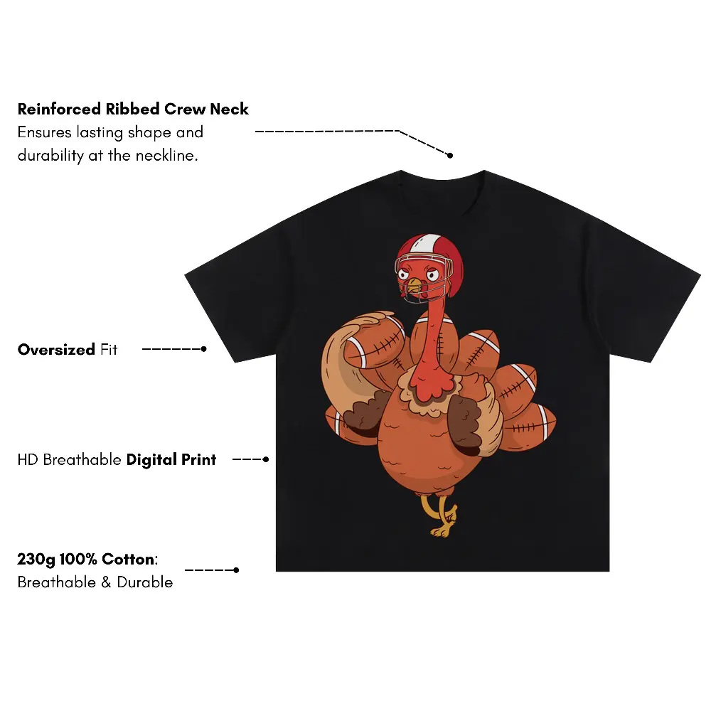 American Football Turkey Oversized Black Graphic Tee - Image 3