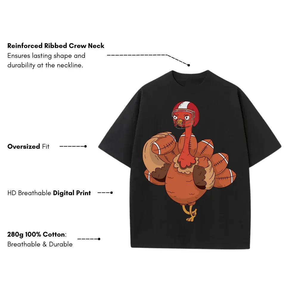 American Football Turkey Heavyweight Oversized Black Graphic Tee - Image 3
