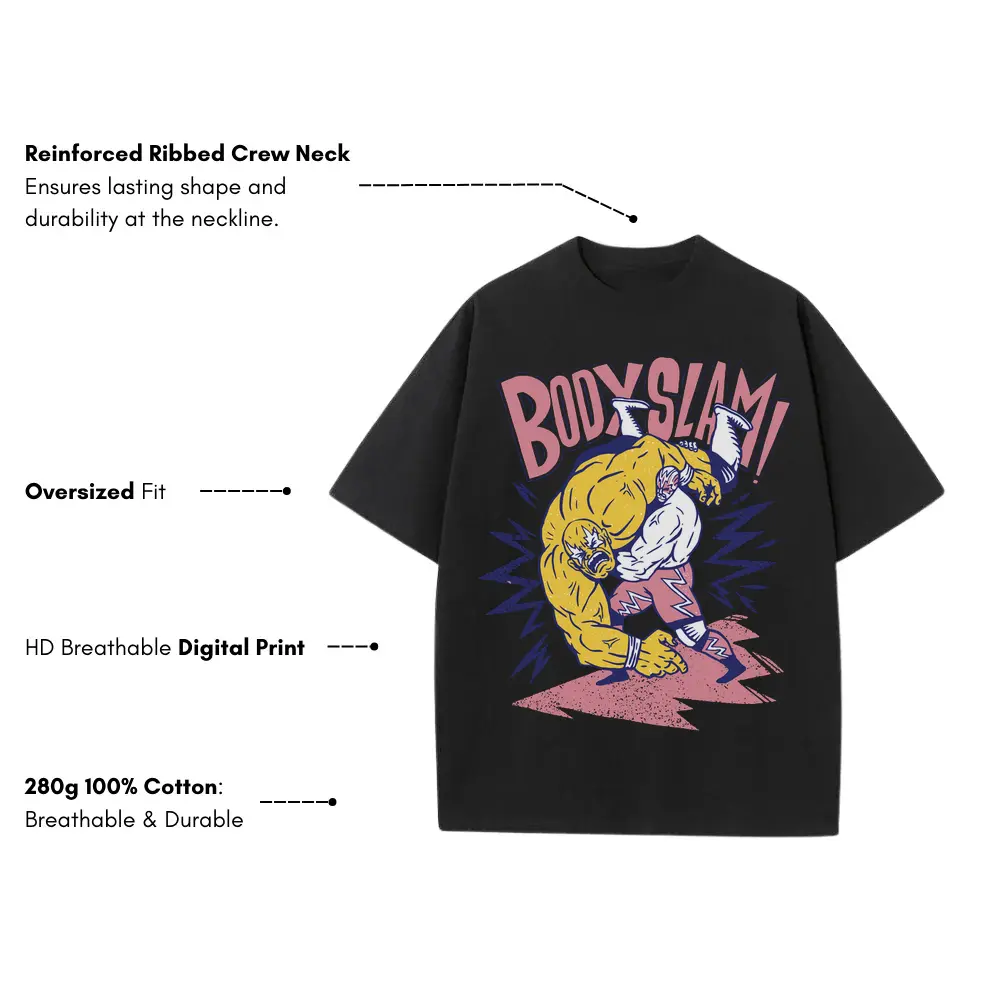 American Wrestling B Heavyweight Oversized Black Graphic Tee - Image 3