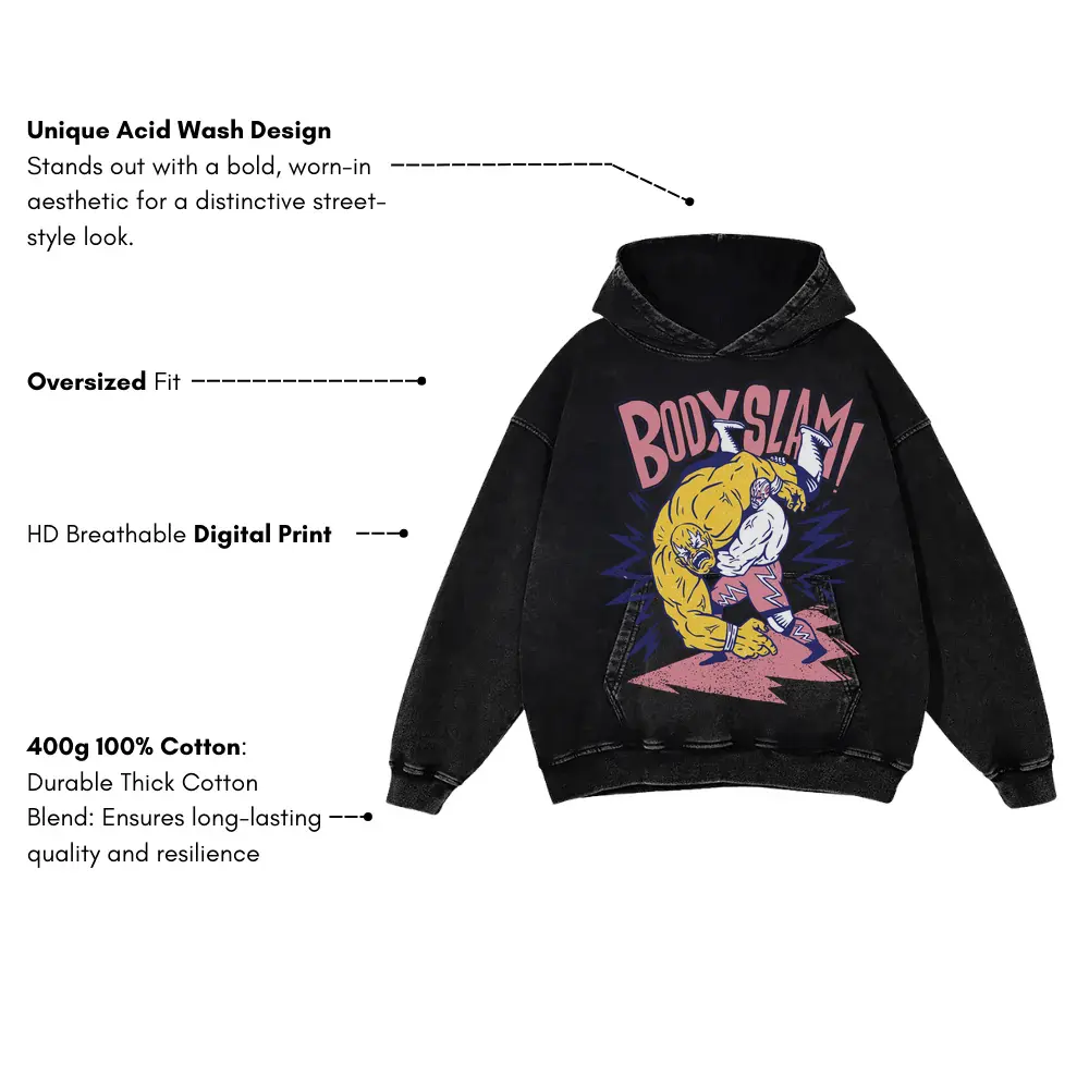American Wrestling B Acid Wash Oversized Hoodie - Image 3