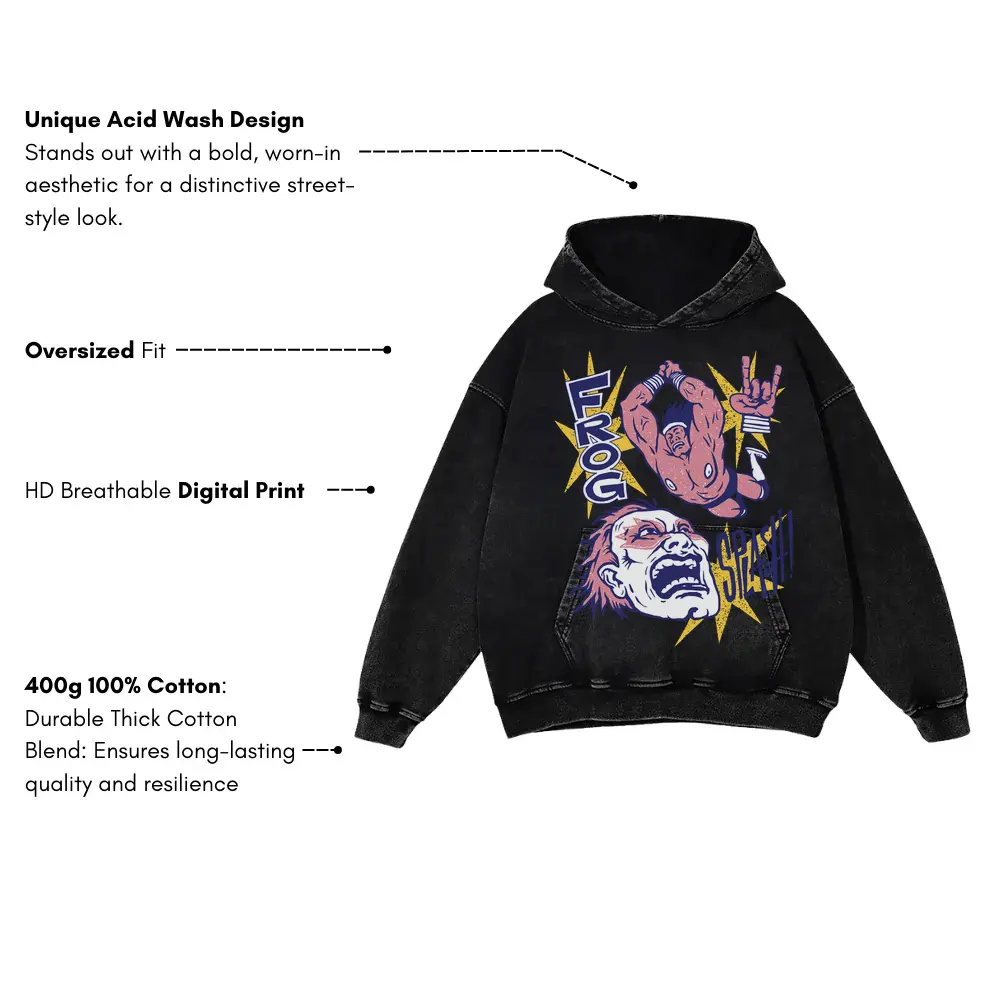 American Wrestling C Acid Wash Oversized Hoodie - Image 3