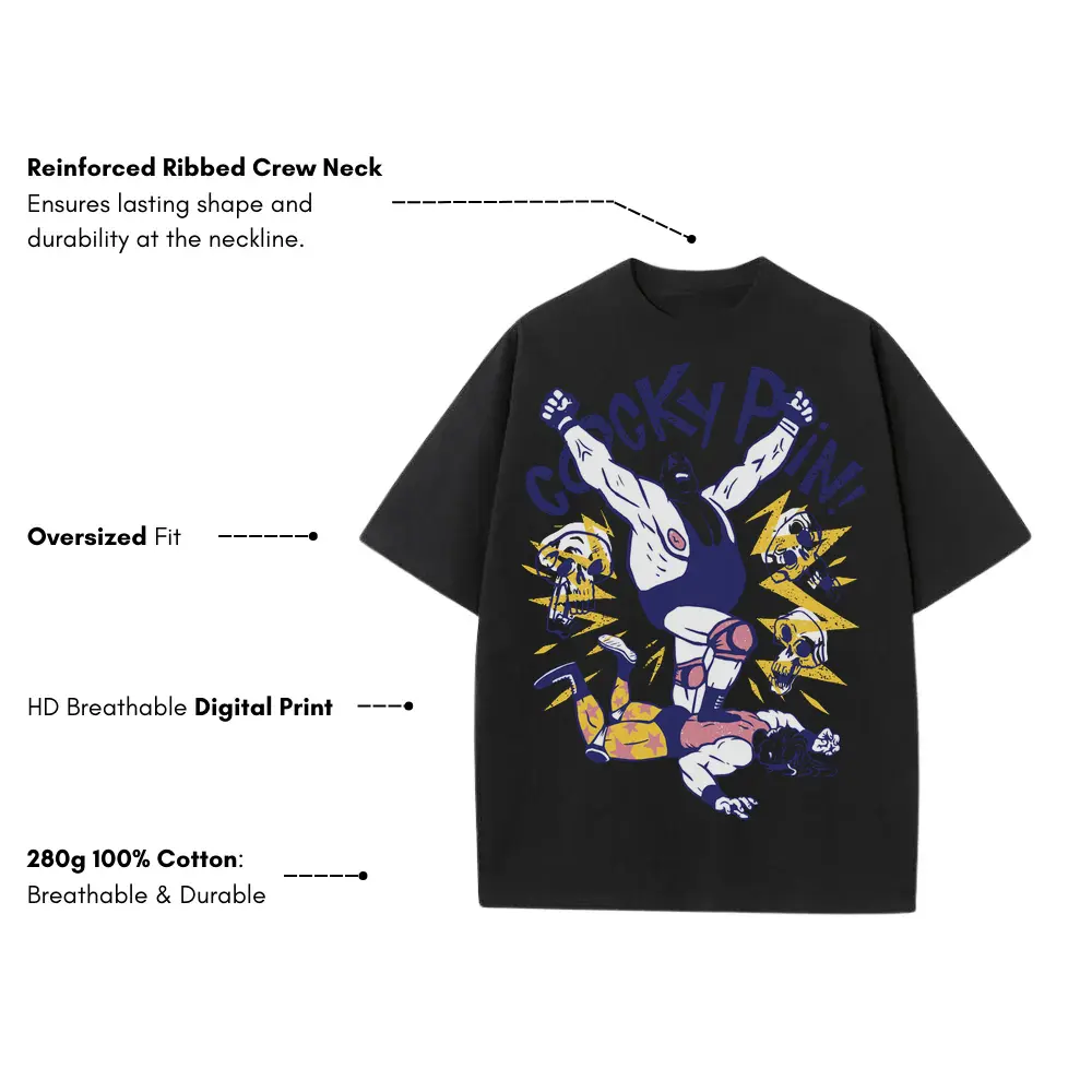 American Wrestling D Heavyweight Oversized Black Graphic Tee - Image 3