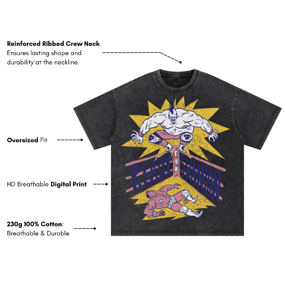 American Wrestling E Oversized Acid Wash T-shirt - Image 3