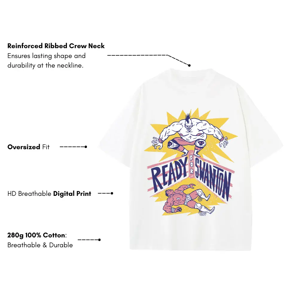 American Wrestling E Heavyweight Oversized White Graphic Tee - Image 3